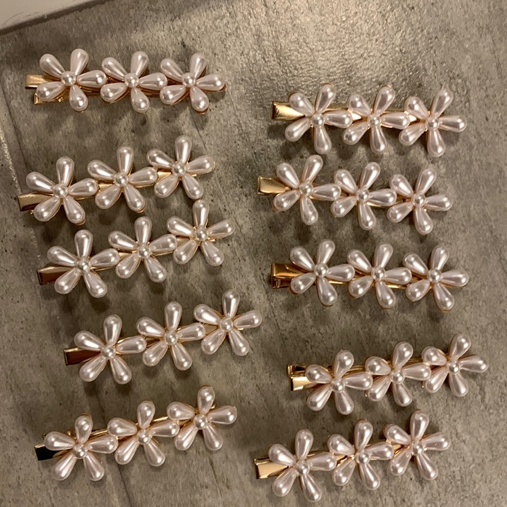 10 pearl flower Hair clips NEW !